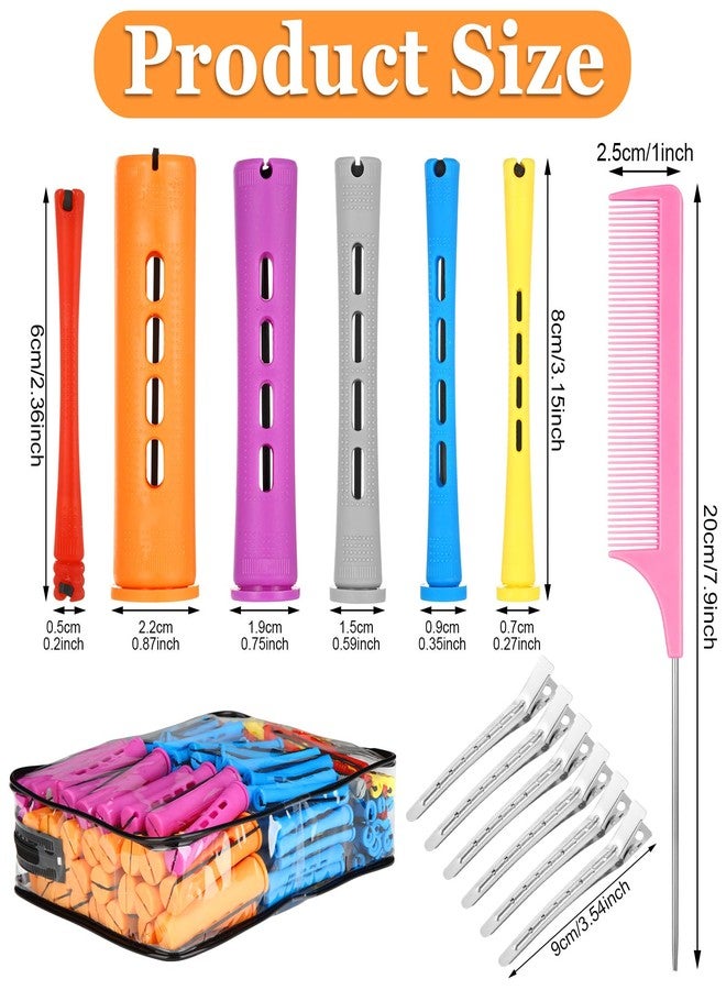 ProSuites 68 Pcs Hair Perm Rods Set - 6 Sizes Plastic Cold Wave Rods with Rat Tail Combs Hair Styling Clips, Perming Rods for Long Short Natural Hair Hairdressing Tools - Image 2